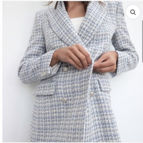 PRE LOVED ZARA TEXTURED PLAID BLAZER DOUBLE BREASTED XS - Picture 7 of 10